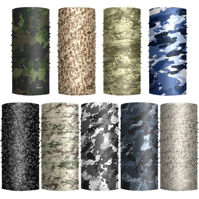 VCZUIUC Headwear Bandana Head Wrap Face Scarf Mask Neck Warmer Balaclava for Sports (One Size, 9PCS CAMO-5) - Image 2